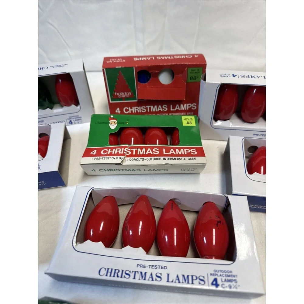 Vtg C9 C7 Christmas Lights Bulb Lamps Mixed Lot Replacement Bulbs 60 Pc 16 Boxes